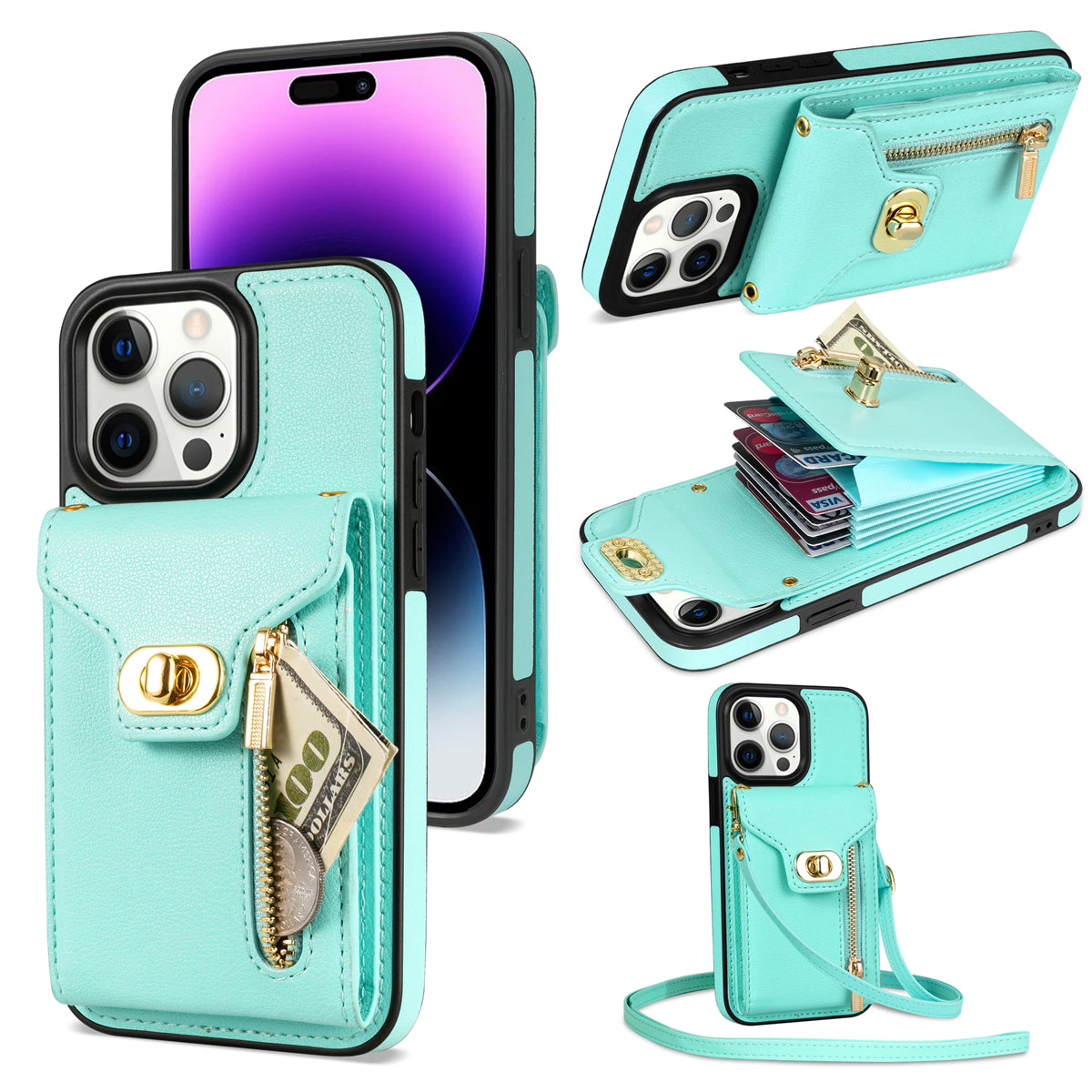 Card Slots Kickstand Phone Cover for iPhone 14 Pro Max Zipper Pocket PU Leather TPU Case Card Slots Kickstand Phone Cover for iPhone 14 Pro Max Zipper Pocket PU Leather TPU Case